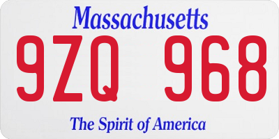 MA license plate 9ZQ968