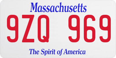 MA license plate 9ZQ969