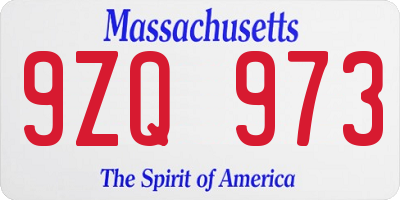 MA license plate 9ZQ973