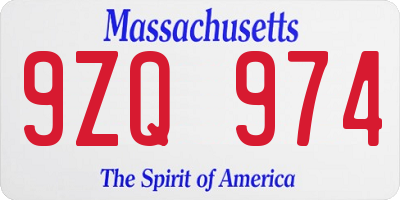 MA license plate 9ZQ974