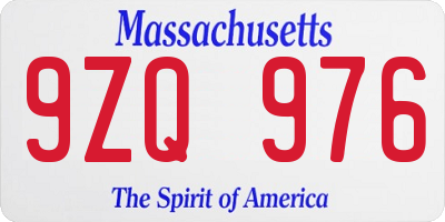 MA license plate 9ZQ976
