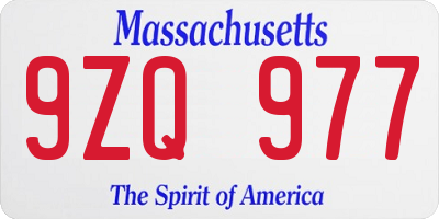 MA license plate 9ZQ977