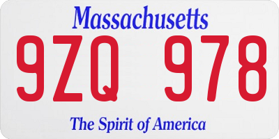 MA license plate 9ZQ978