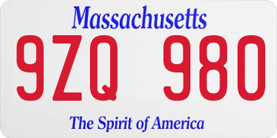 MA license plate 9ZQ980