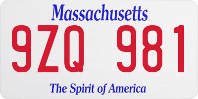 MA license plate 9ZQ981