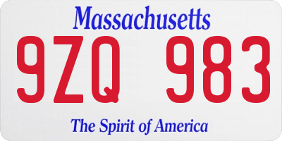 MA license plate 9ZQ983