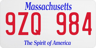 MA license plate 9ZQ984