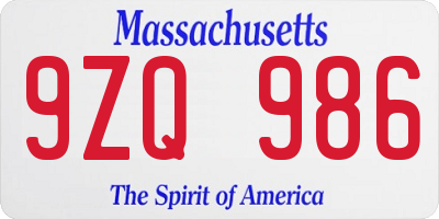 MA license plate 9ZQ986