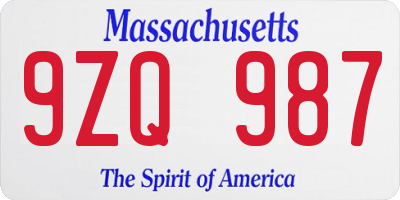 MA license plate 9ZQ987