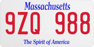 MA license plate 9ZQ988