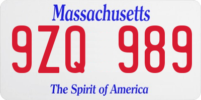 MA license plate 9ZQ989