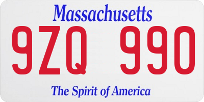 MA license plate 9ZQ990