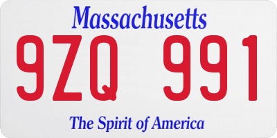 MA license plate 9ZQ991