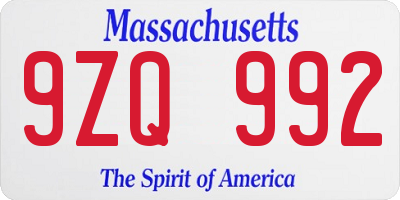 MA license plate 9ZQ992