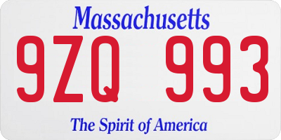 MA license plate 9ZQ993