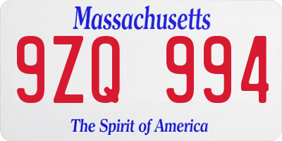 MA license plate 9ZQ994