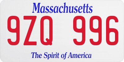 MA license plate 9ZQ996