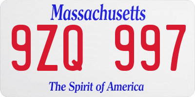 MA license plate 9ZQ997