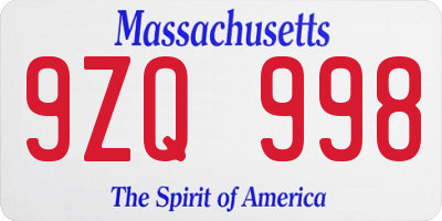 MA license plate 9ZQ998