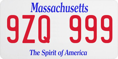 MA license plate 9ZQ999