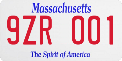 MA license plate 9ZR001