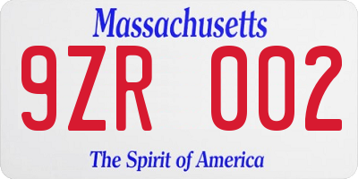 MA license plate 9ZR002