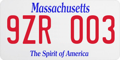 MA license plate 9ZR003