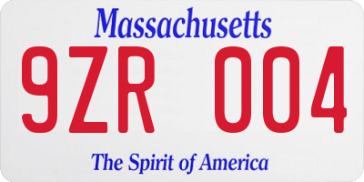 MA license plate 9ZR004