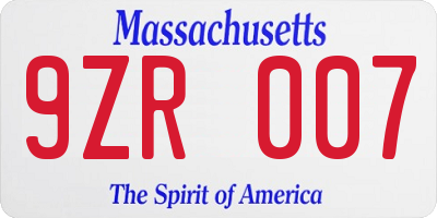 MA license plate 9ZR007