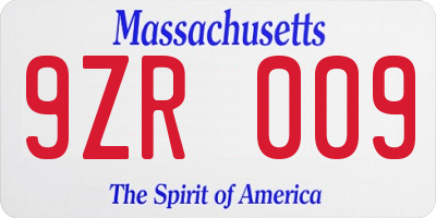 MA license plate 9ZR009