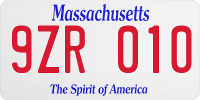 MA license plate 9ZR010