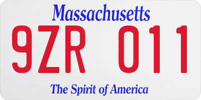 MA license plate 9ZR011