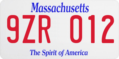 MA license plate 9ZR012