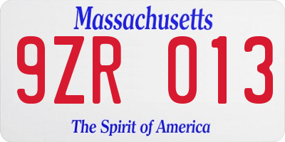 MA license plate 9ZR013