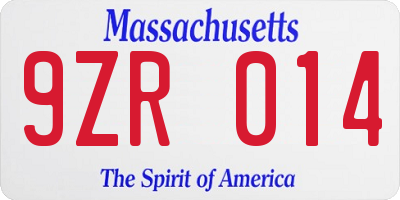 MA license plate 9ZR014