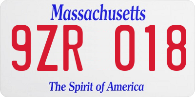 MA license plate 9ZR018