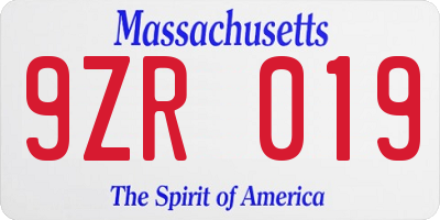 MA license plate 9ZR019