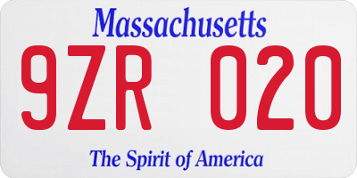 MA license plate 9ZR020