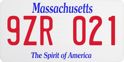 MA license plate 9ZR021