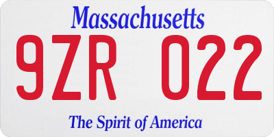 MA license plate 9ZR022