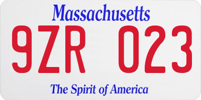 MA license plate 9ZR023