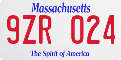 MA license plate 9ZR024