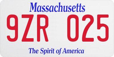 MA license plate 9ZR025