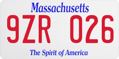 MA license plate 9ZR026