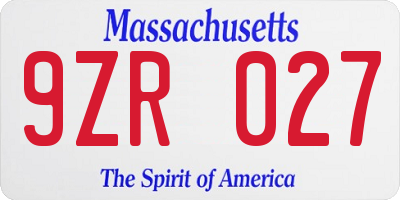 MA license plate 9ZR027