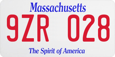 MA license plate 9ZR028