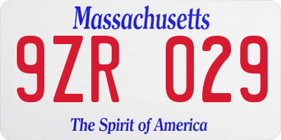MA license plate 9ZR029