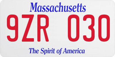 MA license plate 9ZR030