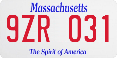 MA license plate 9ZR031