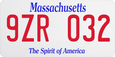 MA license plate 9ZR032